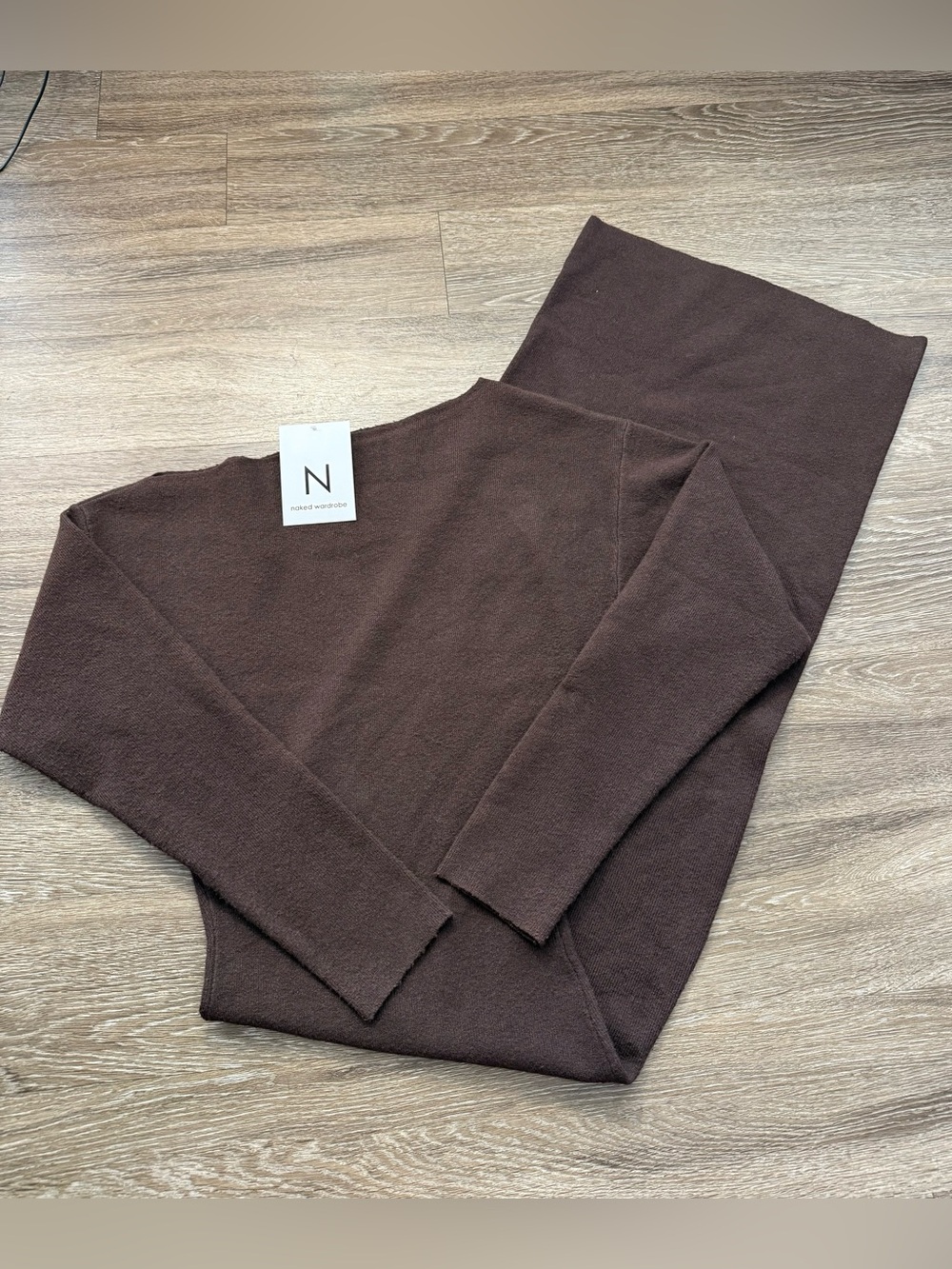 Naked Wardrobe Knit Off-Shoulder Sweater Maxi Dress Espresso - Picture 2 of 4